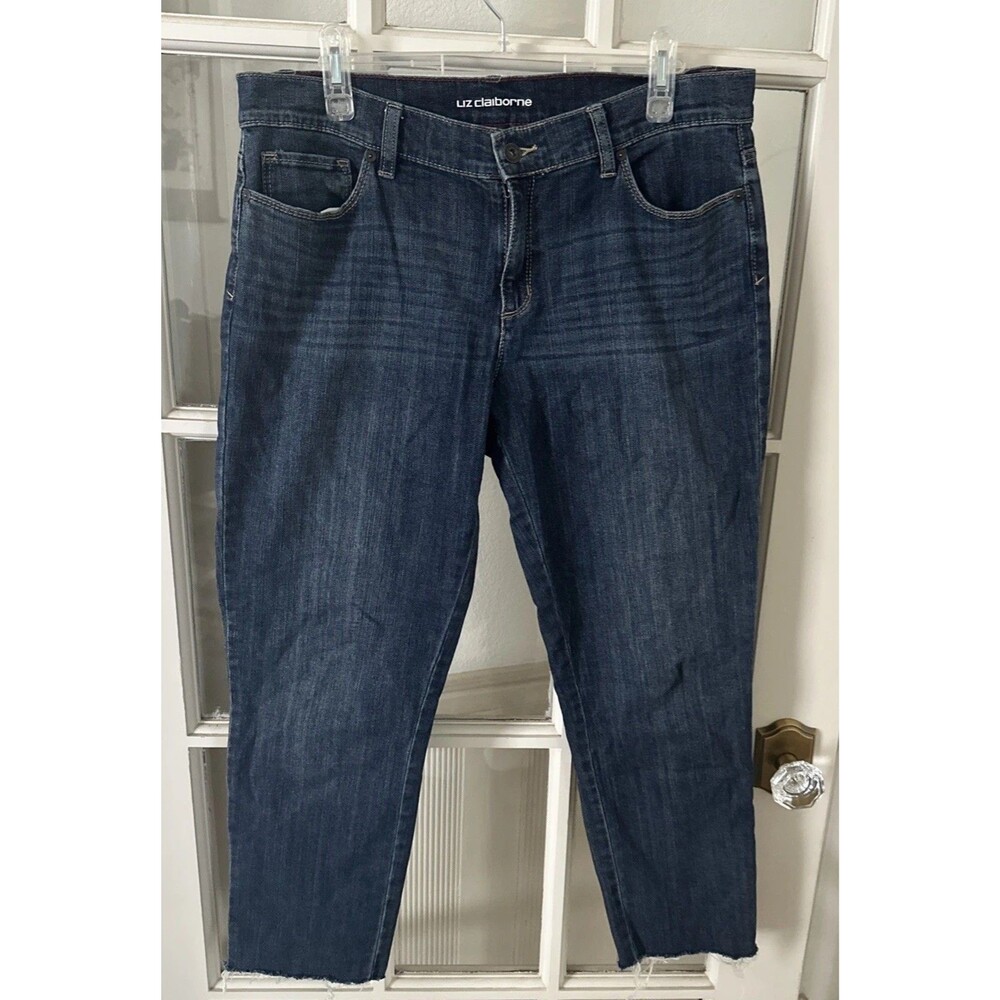Liz Claiborne Boyfriend Jeans Women's 10 Skinny Raw Hem Dark Wash